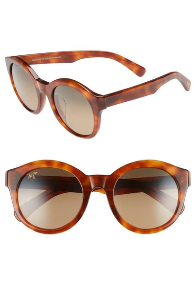 Shop Maui Jim Jasmine 51mm Polarized Round Sunglasses In Koa Tortoise/ Bronze