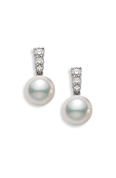 Shop Mikimoto Morning Dew Akoya Cultured Pearl & Diamond Earrings In White Gold