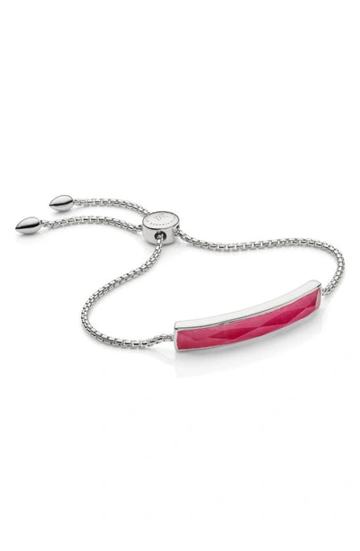 Shop Monica Vinader Engravable Silver Baja Facet Bracelet In Silver/ Pink Quartz