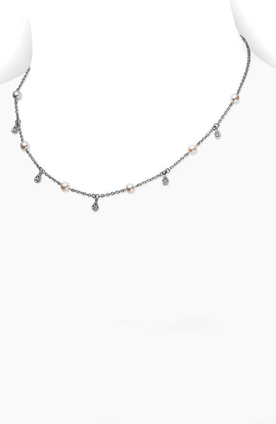 Shop Mikimoto Akoya Cultured Pearl & Diamond Station Necklace In White Gold