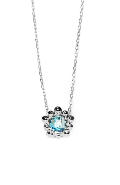 Shop Anzie Dew Drop Micro Flower Pendant In Blue Topaz