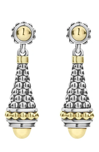 Shop Lagos Signature Caviar Gold Cap Drop Earrings In Silver/ Gold