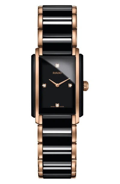 Shop Rado Integral Diamonds Bracelet Watch, 22mm X 33mm In Rose Gold/ Black