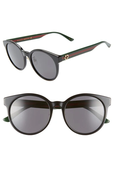 Shop Gucci 55mm Round Sunglasses In Black/ Multi/ Solid Grey