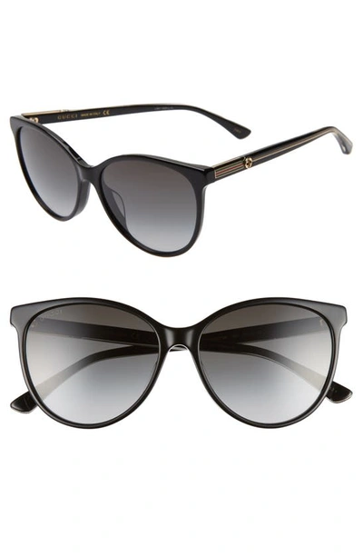 Shop Gucci 57mm Cat Eye Sunglasses In Black/ Crystal/ Grey Gradient