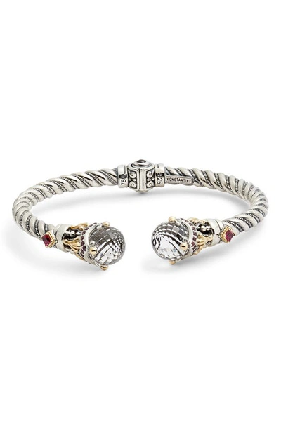 Shop Konstantino Pythia Crystal Cable Hinge Cuff In Silver/ Crystal