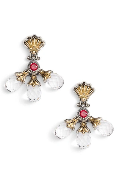Shop Konstantino Pythia Triple Crystal Drop Earrings In Silver/ Crystal