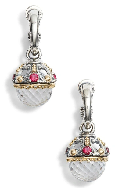 Shop Konstantino Pythia Round Drop Crystal Earrings In Silver/ Crystal