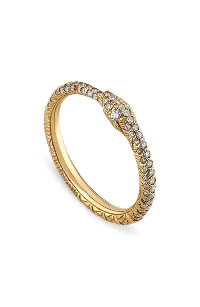 Shop Gucci Ouroboros Diamond Pavé Snake Ring In D0.35 18kyg