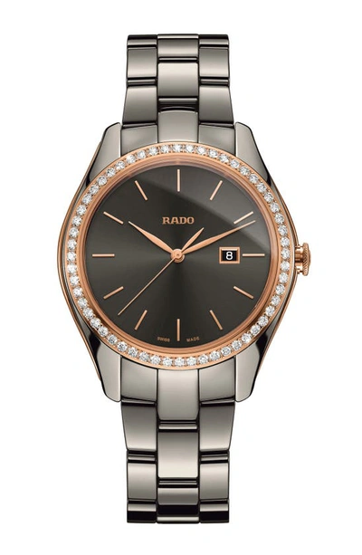 Shop Rado Hyperchrome Automatic Diamond Ceramic Bracelet Watch, 36mm In Plasma/ Rose Gold