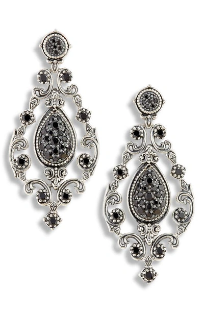 Shop Konstantino Circe Black Spinel Chandelier Earrings In Silver