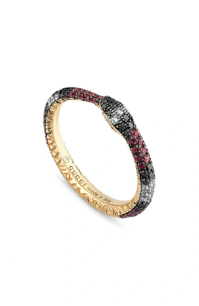 Shop Gucci Ouroboros Diamond & Stone Pavé Snake Ring In Topaz/ Sapphire/ Black Diamond