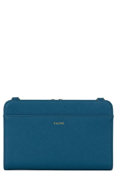 Shop Calpak Faux Leather Rfid Travel Wallet In Deep Blue