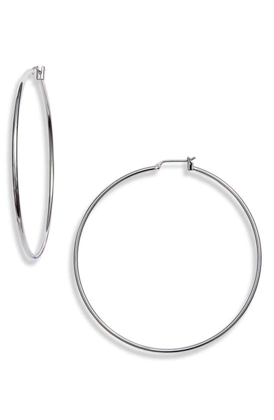 Shop Halogenr Classic Metal Hoop Earrings In Rhodium