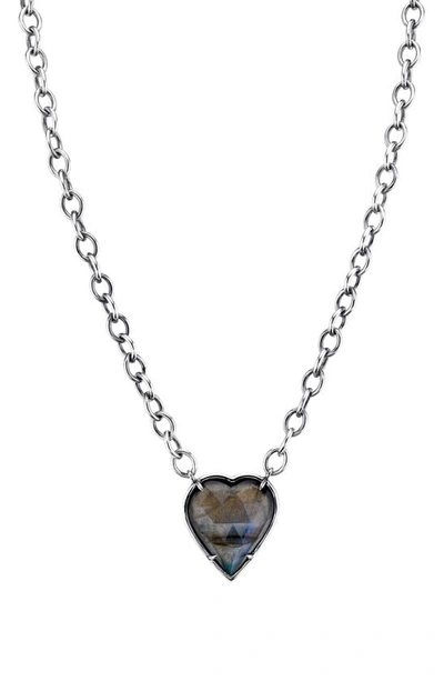 Shop Sheryl Lowe Labradorite Heart Pendant Necklace In Sterling Silver