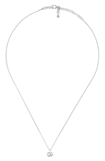 Shop Gucci Gg Running Diamond Pendant Necklace In White Gold