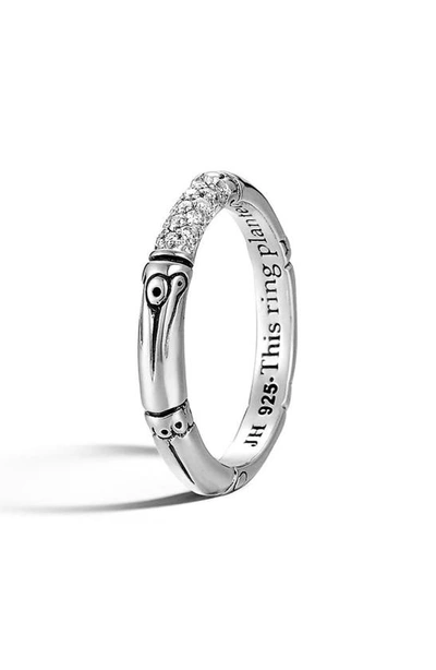 Shop John Hardy 'bamboo' Pavé Diamond Ring In Sterling Silver