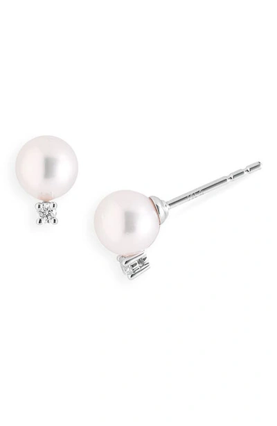 Shop Mikimoto Akoya Pearl & Diamond Stud Earrings In White Gold