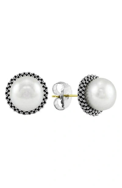 Shop Lagos Luna Pearl Stud Earrings In Silver/ Pearl