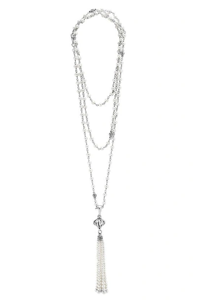 Shop Lagos Luna Pearl Tassel Necklace In Silver/ Pearl
