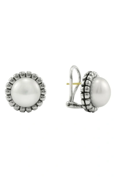 Shop Lagos Luna Freshwater Pearl Fluted Earrings In Silver/ Pearl