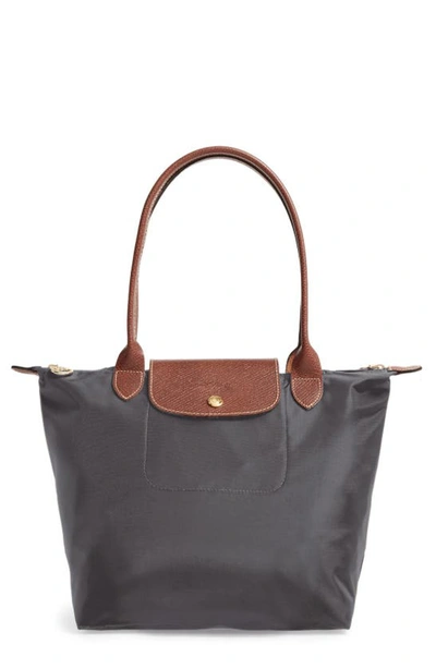 Longchamp Le Pliage Small Top Handle Nylon Handbag In Gunmetal/gold |  ModeSens