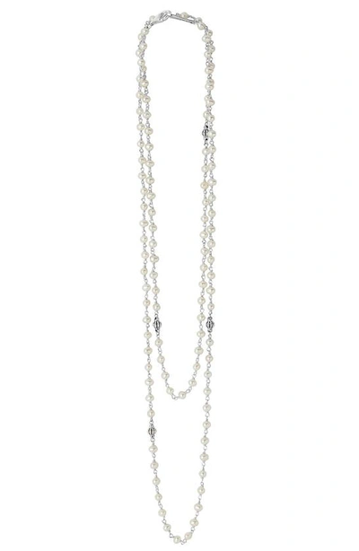 Shop Lagos Luna Long Freshwater Pearl Necklace In Silver/ Pearl