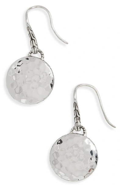 Shop John Hardy Dot Hammered Drop Earrings In Silver