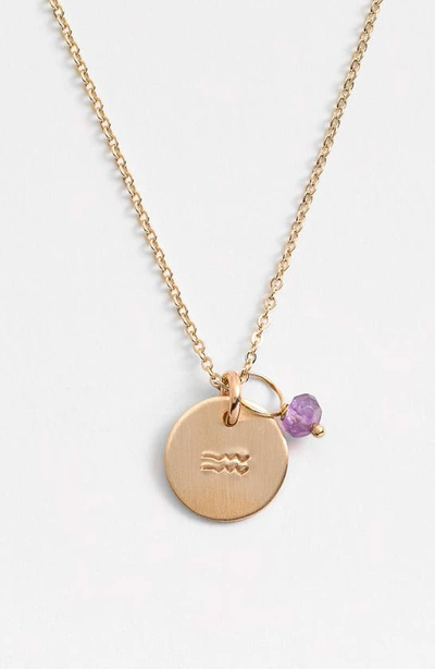 Shop Nashelle 14k-gold Fill & Semiprecious Birthstone Zodiac Mini Disc Necklace In Aquarius