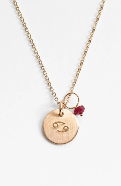 Shop Nashelle 14k-gold Fill & Semiprecious Birthstone Zodiac Mini Disc Necklace In Cancer