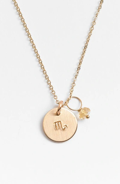 Shop Nashelle 14k-gold Fill & Semiprecious Birthstone Zodiac Mini Disc Necklace In Scorpio