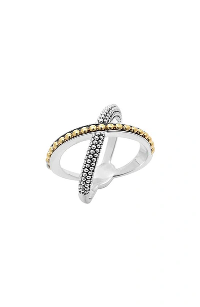 Shop Lagos Ksl Caviar Crossover Ring In Silver/ Gold