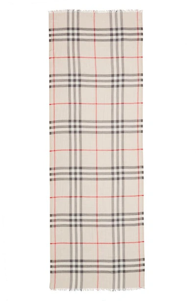 Shop Burberry Giant Check Print Wool & Silk Scarf In Stone