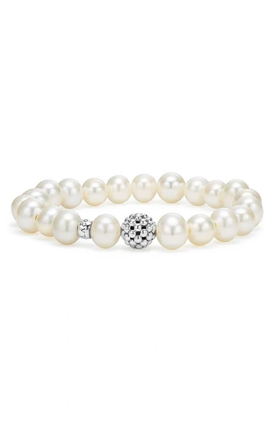 Shop Lagos Bead Stretch Bracelet In Pearl