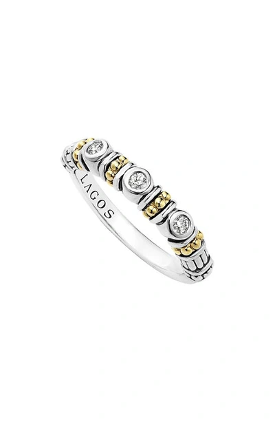 Shop Lagos Three Diamond Stacking Ring In Silver/ Gold