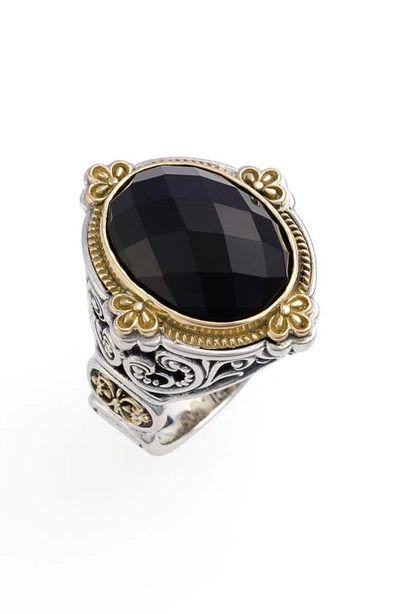 Shop Konstantino 'nykta' Faceted Stone Ring In Silver/ Gold/ Black Onyx