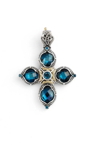 Shop Konstantino 'thalassa' Blue Topaz Cross Pendant In Silver/ London Blue Topaz