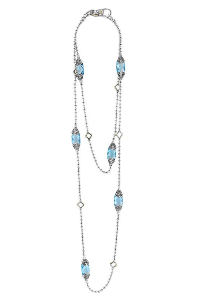 Shop Lagos 'caviar Color' Long Semiprecious Stone Station Necklace In Blue Topaz