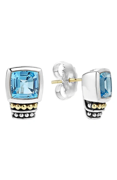 Lagos 18k Gold And Sterling Silver Caviar Color Stud Earrings With Swiss Blue Topaz In Blue Topaz