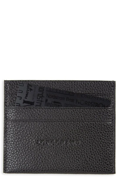 Shop Longchamp 'le Foulonne' Pebbled Leather Card Holder In Black