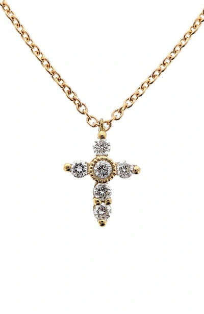 Shop Bony Levy Diamond Mini Cross Necklace In Yellow Gold