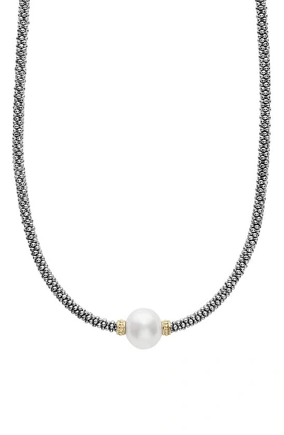 Shop Lagos Luna Pearl Station Collar Necklace In Silver/ Pearl