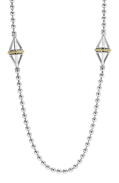 Shop Lagos Ksl Long Pyramid Station Necklace In Silver/ Gold