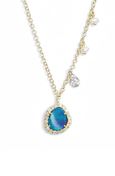 Shop Meira T Mini Stone Diamond Pendant Necklace In Yellow Gold/ Opal