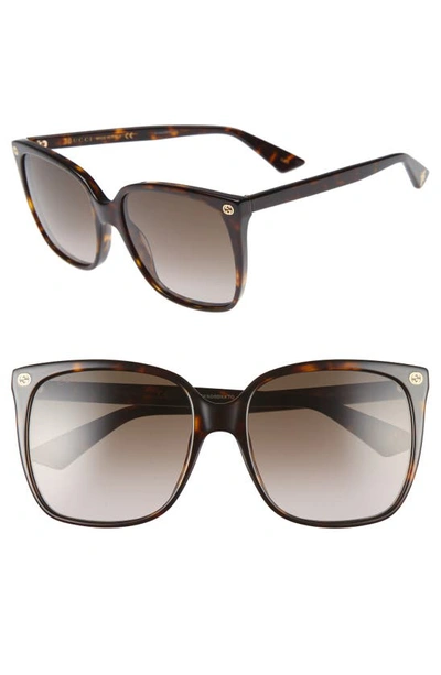 Shop Gucci 57mm Gradient Square Sunglasses In Havana/ Brown