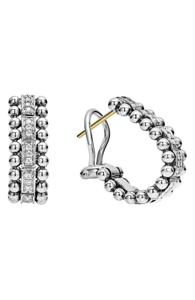 Shop Lagos Caviar Spark Diamond Oval Hoop Earrings In Silver/ Diamond