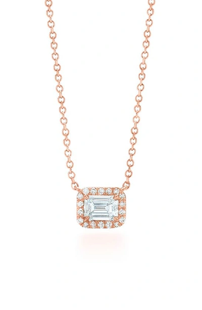 Shop Kwiat Emerald Cut Diamond Pendant Necklace In Rose Gold