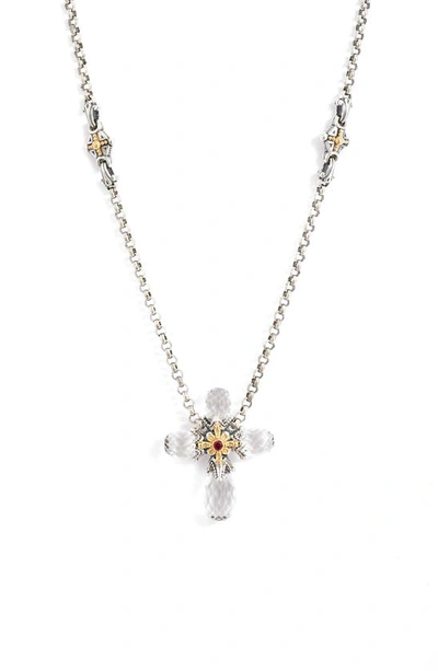Shop Konstantino Pythia Faceted Crystal Cross Pendant Necklace In Silver/ Crystal