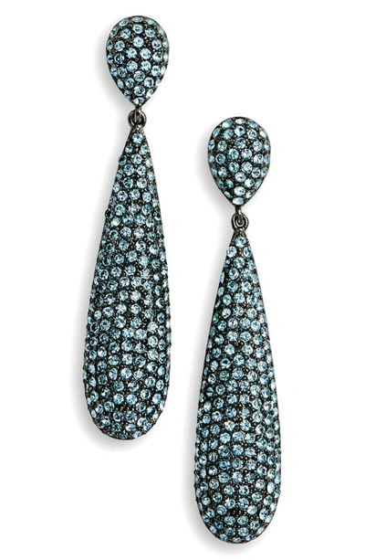 Shop Nina Elongated Pave Teardrop Earrings In Aquamarine/ Black Silver