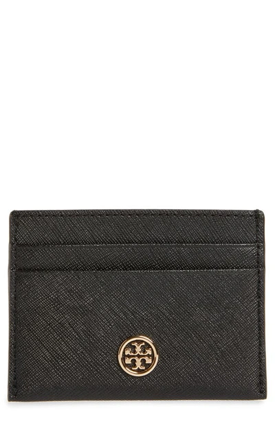 Shop Tory Burch Robinson Leather Card Case In Black